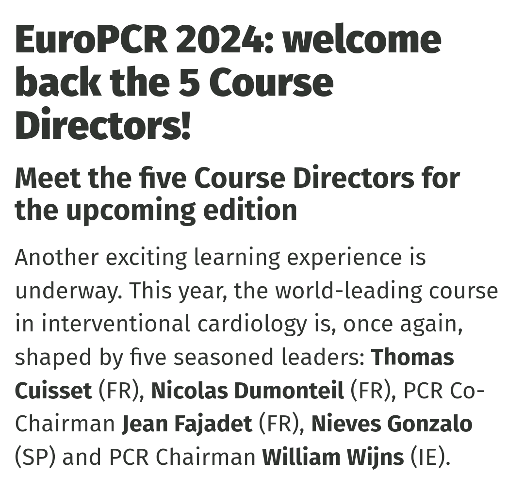 Kudos to this stellar team of course directors for the upcoming EuroPCR which looks impactful as ever! pcronline.com/Courses/EuroPC… @PCRonline @EAPCIPresident @CuissetDr @nicolasdumonte1 @NievesGonzalo1