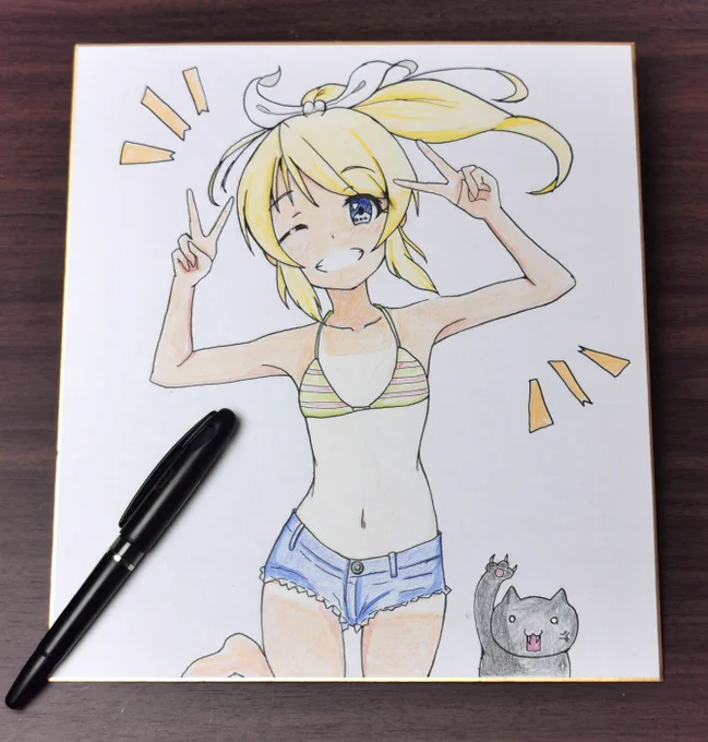 力作のソラちゃん色紙できた!!見て!うちの子カワイイ!boothに置いときます!! 