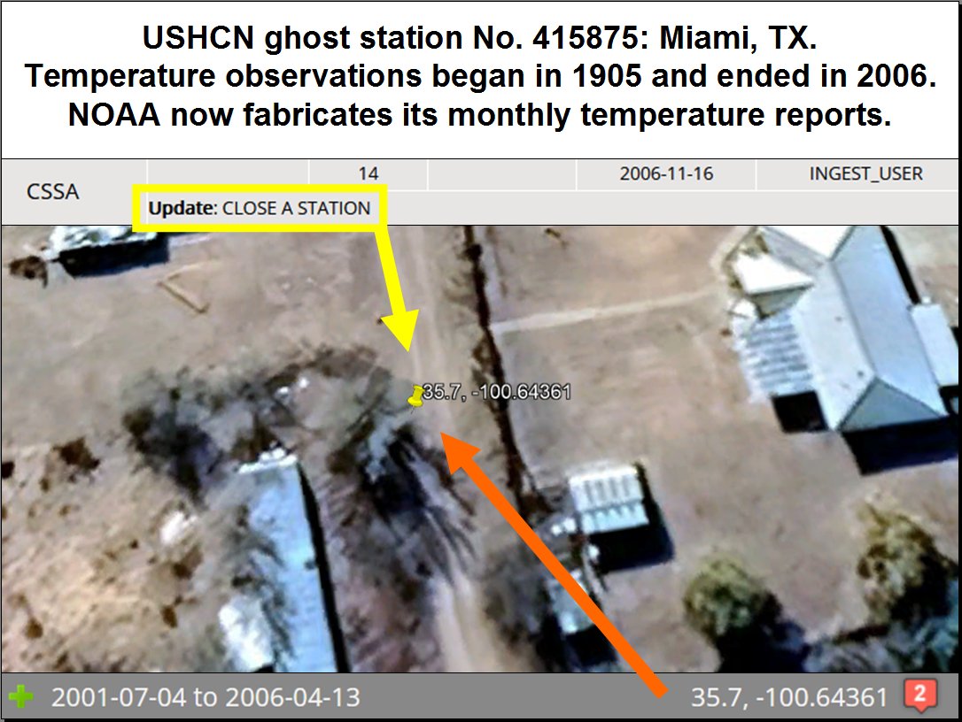 It's another great day in Miami, TX ... except for its Ghost Station: USHCN No. 415875, where NOAA still thinks temperature data is being observed - but it's not.