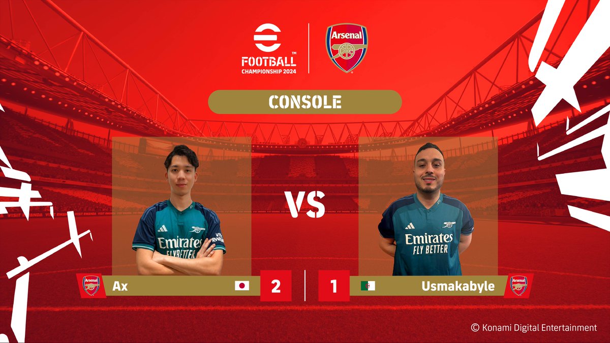 First 🎮 Console match didnt dissapoint ❗️ 🇯🇵 @ax_ij14 2 -1 🇩🇿 @Usmakabyle Next #eFootball match 👇 🇷🇴 @Urma431 vs 🇦🇷 @MelianTheKing Live here 👇 📺 bit.ly/ArsenalFinals Join us on stream and let's #BeChampions together ❗️