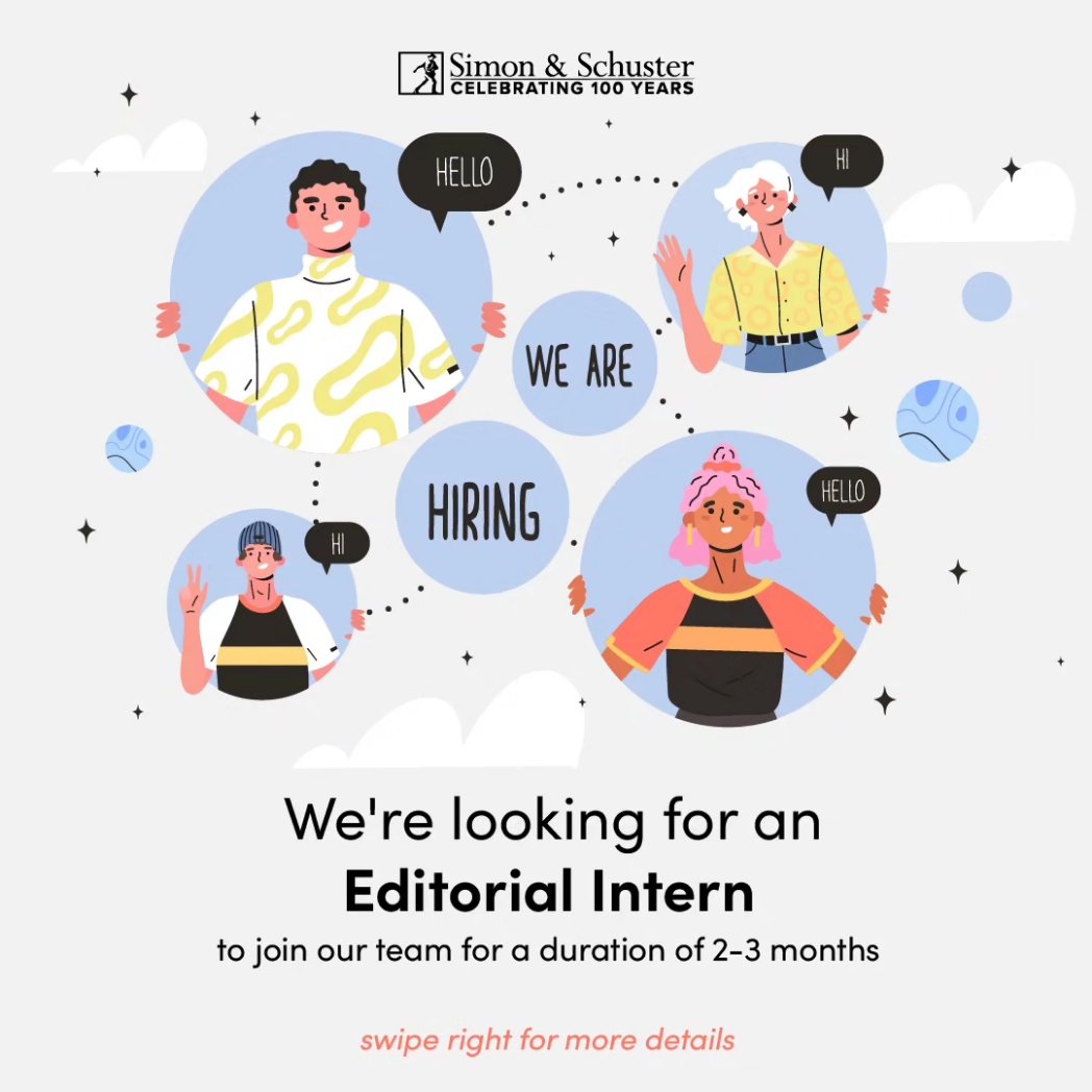 SimonSchusterIN's tweet image. Summer Internship Alert!

We are looking for an Editorial Intern. Check details in the second slide.

#editorialintern #internship #internshipalert #internshipopportunity