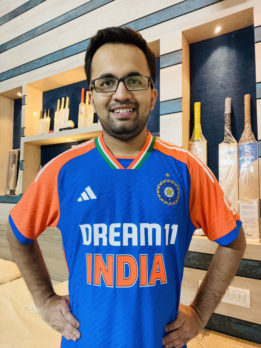Wearing the new T20 jersey for TEAM INDIA.. Can't wait for the #T20WorldCup to start on June 1.. Come on INDIA 🇮🇳