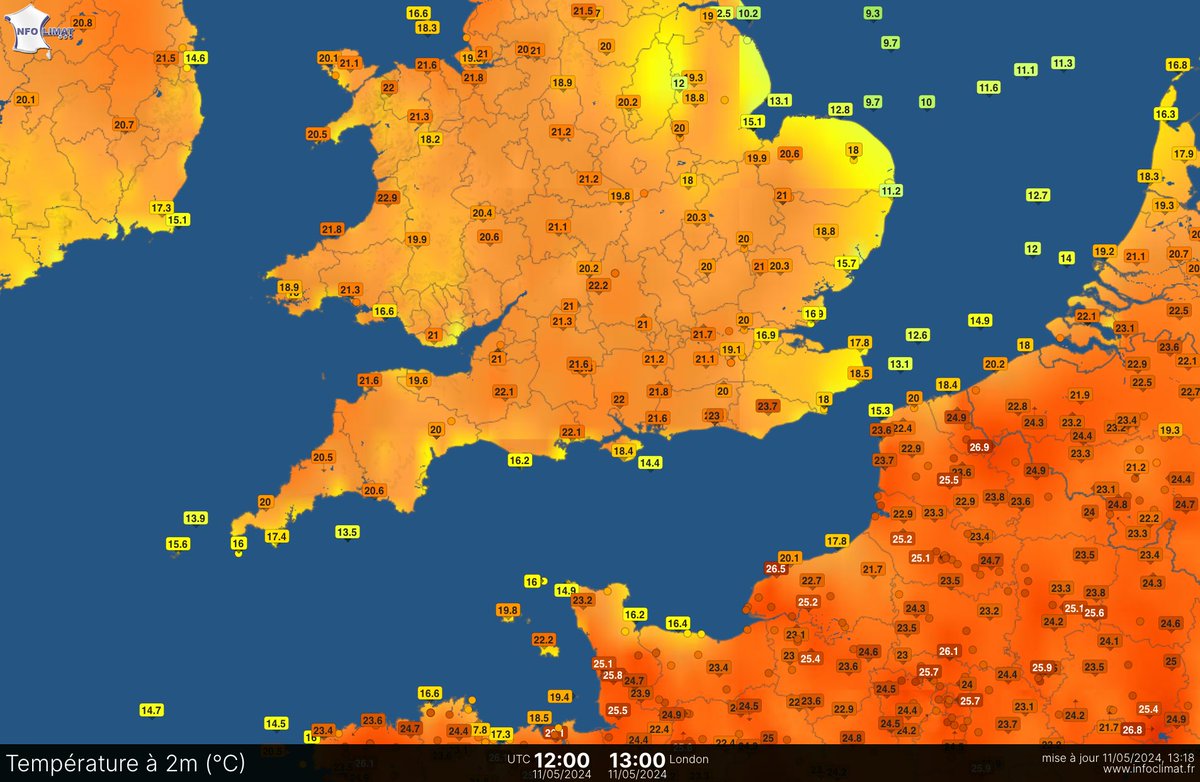 Back to weather… it’s a warm afternoon more hazy sunshine in London, locally 25-26C can be expected. 

Herstmonceux, East Sussex leading the way right now with 23.7C.