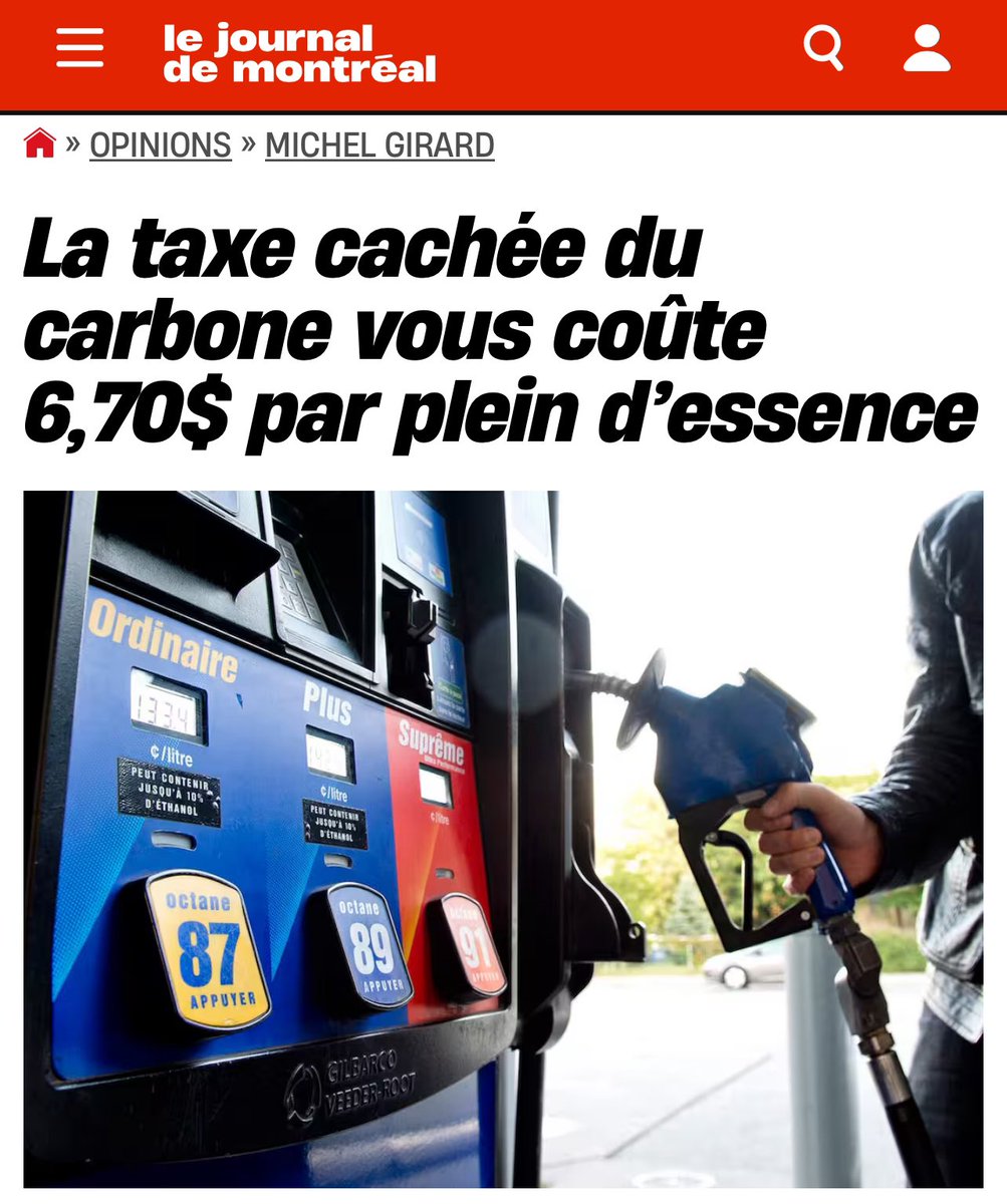 La taxe cachée sur le carbone, que le Bloc veut radicalement augmenter, a un impact sur le prix de l'essence. Trudeau , avec l'appui du Bloc, veut que l'essence vous coûte tellement chère que vous n'utiliserez plus votre voiture. Voyez par vous-même! 👇👇👇…