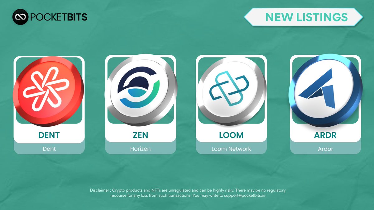 Up your crypto diversification game with PocketBits! 🔥
Dent ($DENT), Horizen ($ZEN), Loom Network ($LOOM), Ardor ($ARDR) and more now available on PocketBits.
Trade Now!🚀