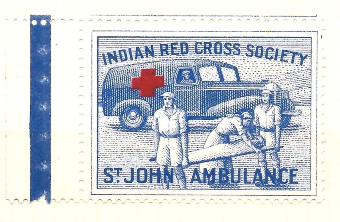 WW2 Indian Red Cross & St John Ambulance Joint War Organization Fundraiser  –  Cinderella Stamp. #philately #redcross #jcphilately #collectstamps #ww2 #stjohnambulance #indianredcrosssociety #filatelia #filateli
