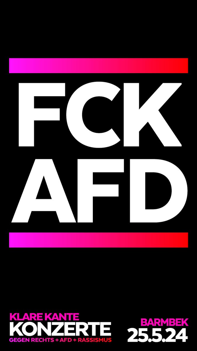 Das Bündnis Klare Kante gegen Rechts veranstaltet Klare Kante #Konzerte gegen Rechts, #fckafd und Rassismus in #Hamburg. Am #hh2505 auch in #Barmbek von 16-22 Uhr gibt es reichlich vom Feinsten auf die Ohren. Kommt vorbei, es gibt viele Infostände von stabilen Gruppen. #Antifa