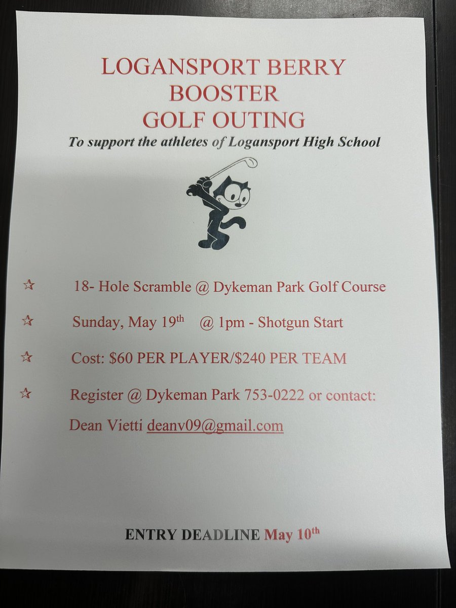 This years golf outing is just just over a week away!!! Get your teams signed up now with Dean Vietti at Dykeman for a great day.  There are not enough teams signed up for a full day so we need all the help we can get.
