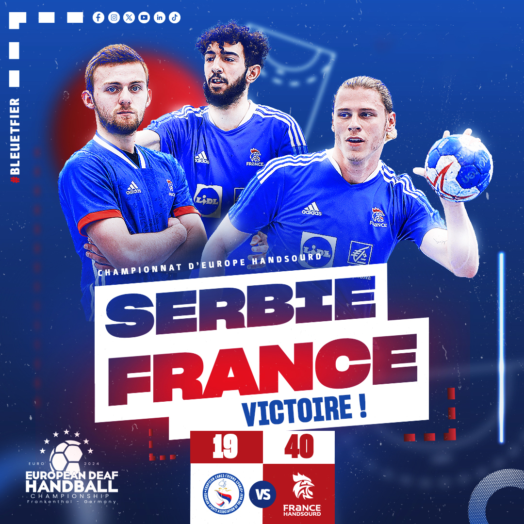FIN DU MATCH | 🇷🇸 19-40 🇫🇷 Victoire historique pour l'équipe de France HandSourd qui décroche la médaille de bronze face à la Serbie pour sa première participation à une compétition européenne. Bravo les gars, vous pouvez être fiers ! 💪👏 #BleuetFier