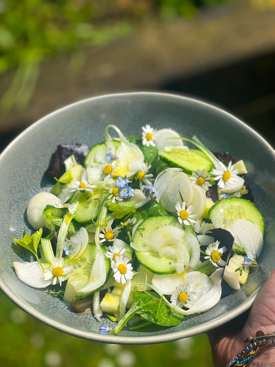 Such a beautiful day, sunshine and blue skies! I haven’t posted any food pictures for ages so I thought I’d share my lunch today, a mixed salad with fresh herbs, daisies & forget me nots. A healthy #foodart  mandala feeding body, mind and soul  😁❤️🌸🌼☀️#therapistsconnect