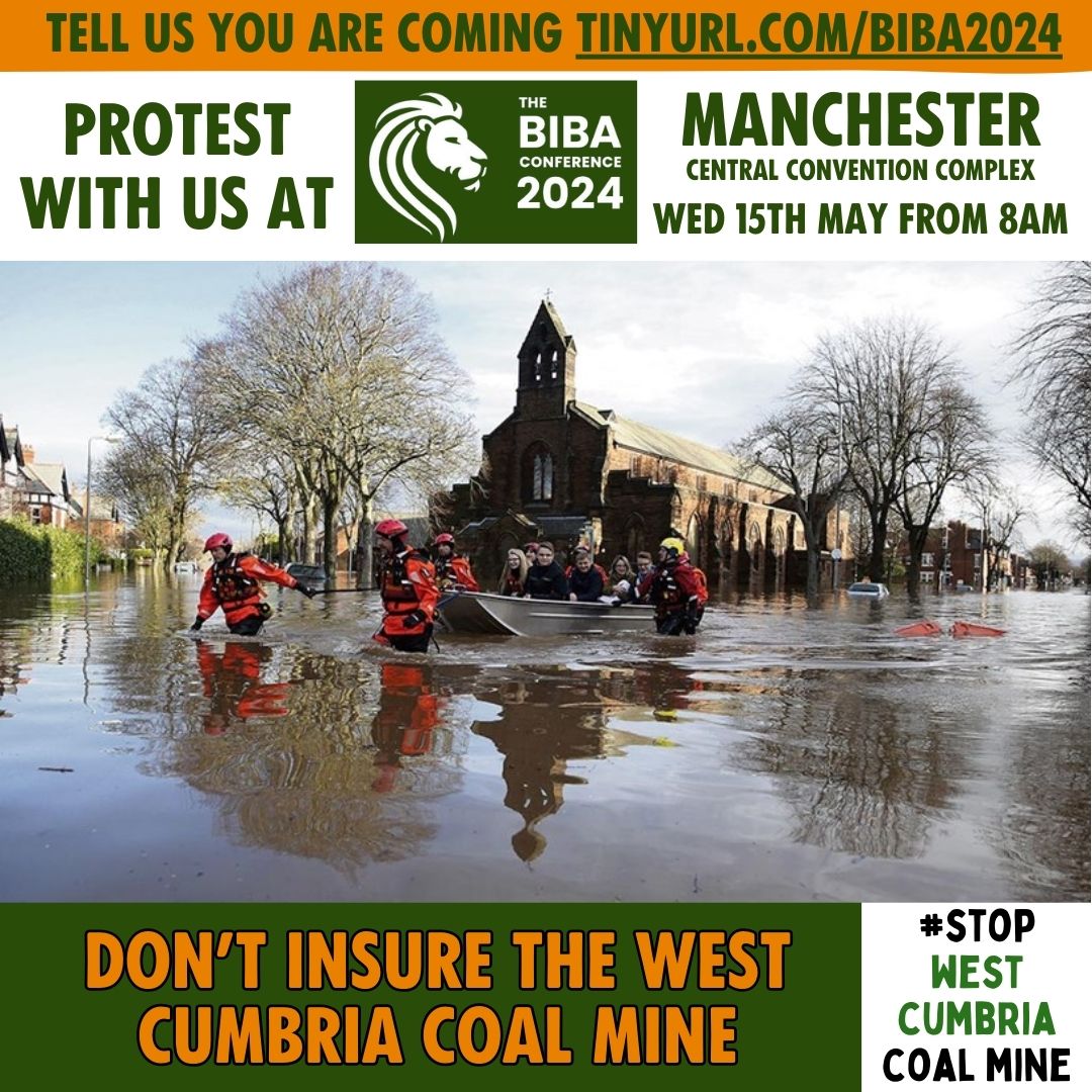 💙 A peaceful demonstration outside #BIBA2024 insurance conferebce calling on insurances NOT to insure fossil fuel projects
#15May #Manchester 

💜 #StopWestCumbriaCoalmine

🧡 A creative programme of protest & performances throughout the day

#InsureOurFuture #RiskyBusiness