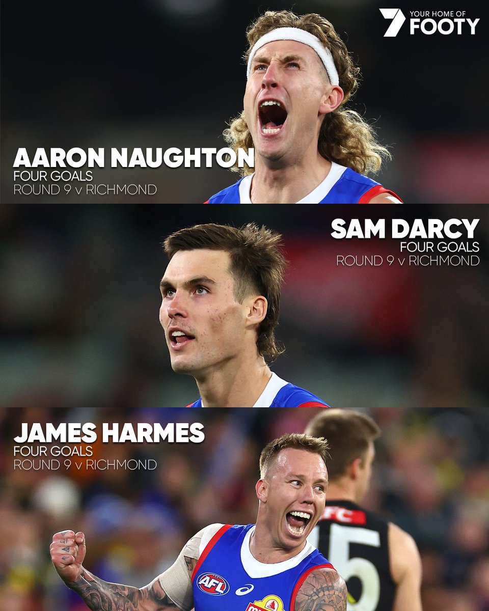 Q: The last time James Harmes kicked four goals? A: Round 9, 2016! #AFLTigersDogs