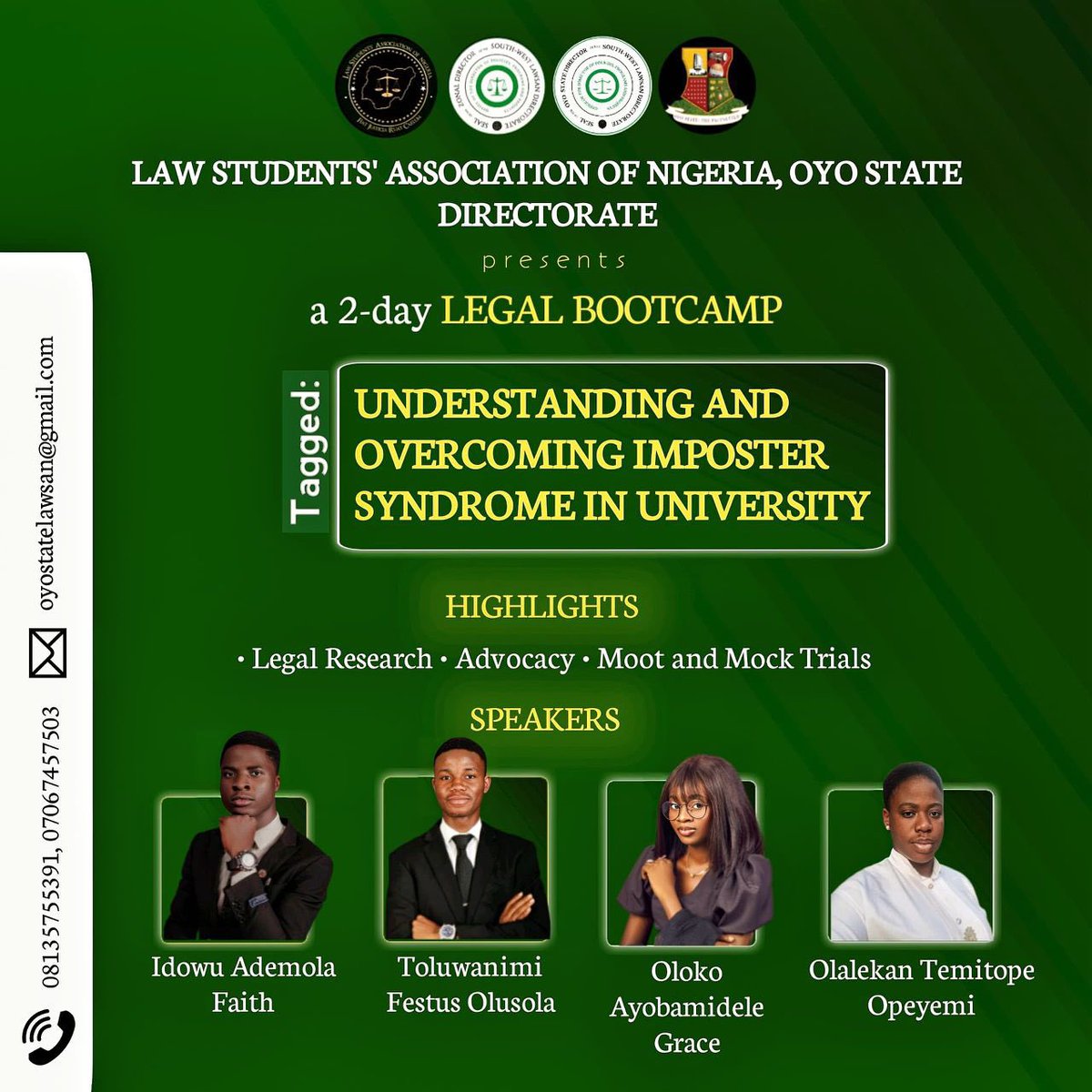 I would be speaking this evening on ‘Advocacy Skills’ for law students.

It would be worth your time. Here is the Meet link; lnkd.in/exf9ii8t

#law #advocacy #publicspeaking