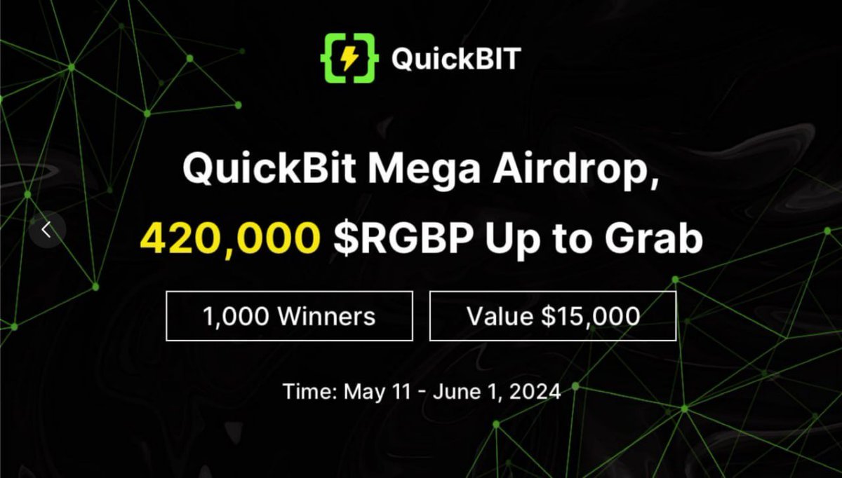 New airdrop: QuickBit Network (Random 1000) Reward: 350 RGBP (~$15) News: QuickbitChain Distribution date: July 5th 🔗Airdrop Link: t.me/QuickBitNetwor… How to get Nostr address: Search 'Nostr' in your Okx wallet and Submit The top 200 referrals will each get more RGBP