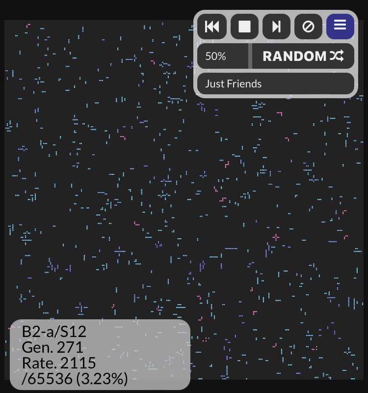 ichimonji_haji's tweet image. #javascript
で #セルオートマトン  #CellularAutomaton
等方性非総和型(Isotropic Non-totalistic)CAを実装しました（ムーア近傍限定）。R2ノイマン近傍の等方性対応とRLE対応はまだ…。ルールプリセットにJust Friendsとか計200ほど追加しました。

codepen.io/ichimonzi/pen/…