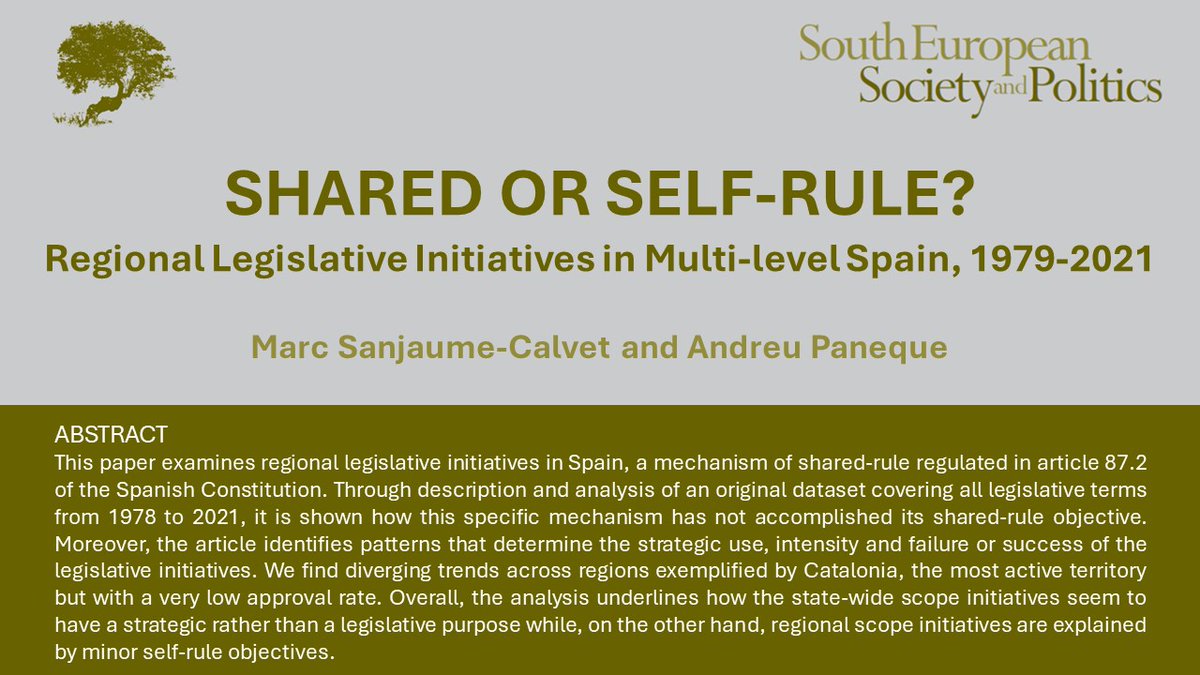 On the eve of the Elections in #Catalonia, READ #FreeAccess 🆓 ⏳ ‘Shared or Self-rule? Regional Legislative Initiatives in Multi-level Spain, 1979-2021’ by @marcsanjaume & @anddreuPM tandfonline.com/doi/full/10.10…