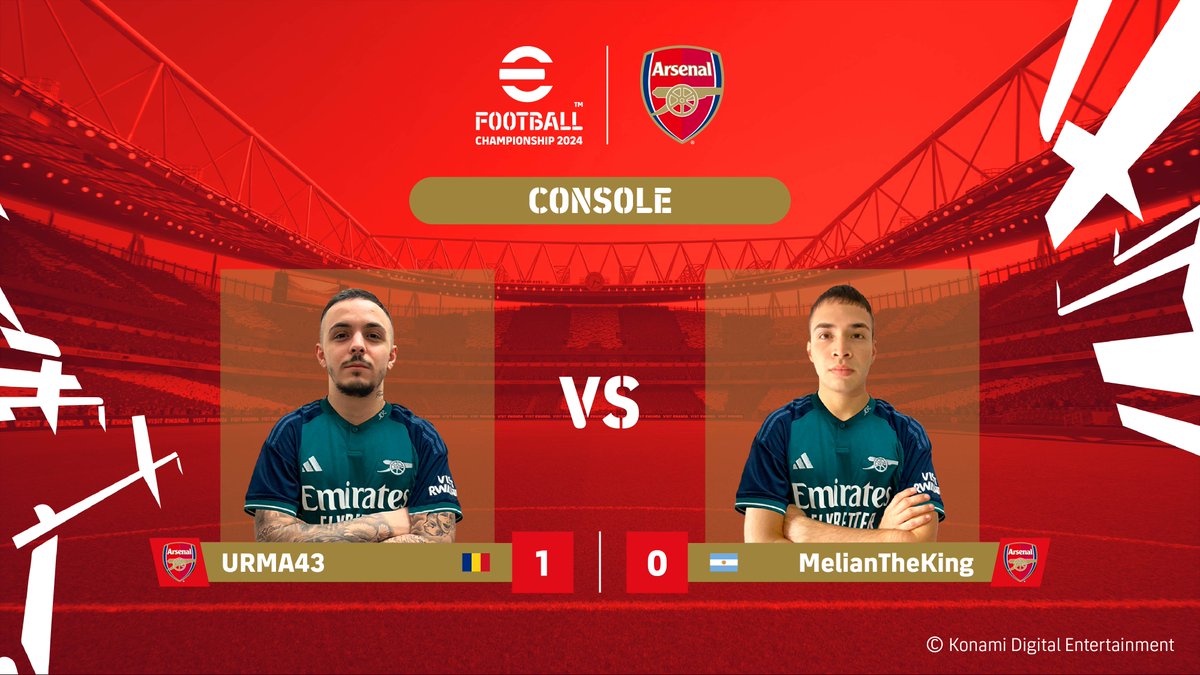 🔴 Amazing match ⚪️ 🇷🇴 @Urma431 1 - 0 🇦🇷 @MelianTheKing Our next match is 👇 🇮🇳 @mrtomboyyt 🆚 🇮🇩 @Dennisbernard30 Join us here ⬇️ 📺 bit.ly/ArsenalFinals Dont miss any action, join the stream and let's #BeChampions together ‼️ #eFootball 🏆 #eFootball2024