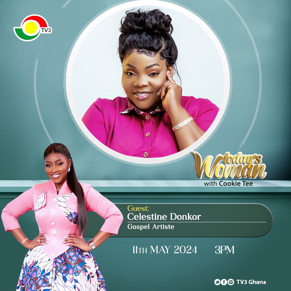 Gospel Artiste, Celestine Donkor will be sitting with @TheCookieteeGH on #TodaysWoman Make a date with us at 3PM 📺