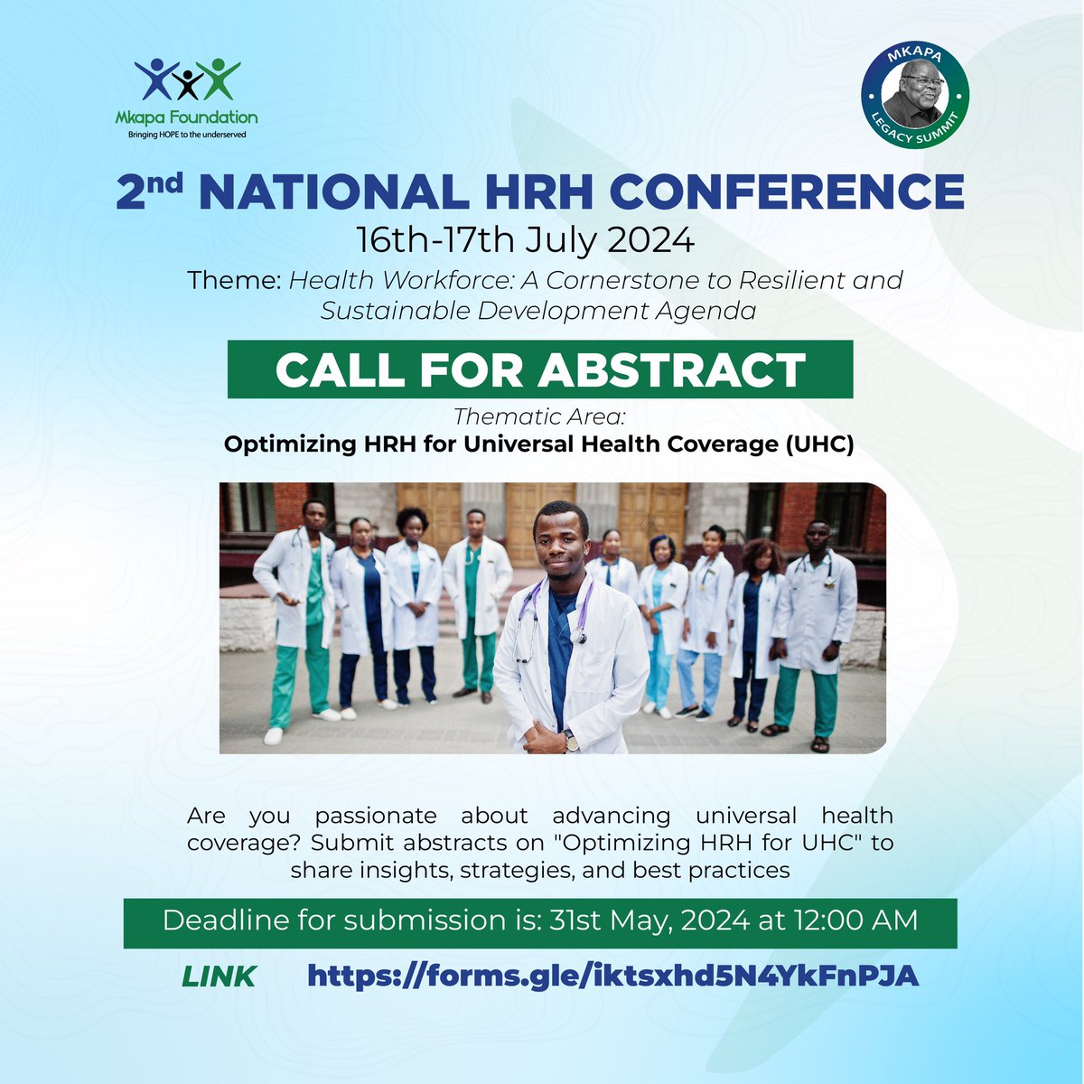 Are you passionate about advancing universal health coverage? Submit abstracts on 'Optimizing HRH for UHC' to share insights, strategies, and best practices click this link to submist your abstract mkapafoundation.or.tz/index.php/hrh-… @mohznz1 @wizara_afyatz @USAIDTanzania @Irish_Aid…