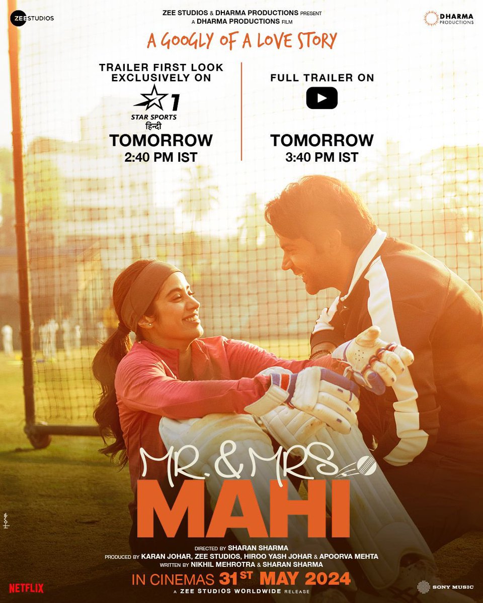 Rajkummar Rao & Janhvi Kapoor are batting for your hearts! #MrAndMrsMahi trailer out TOMORROW