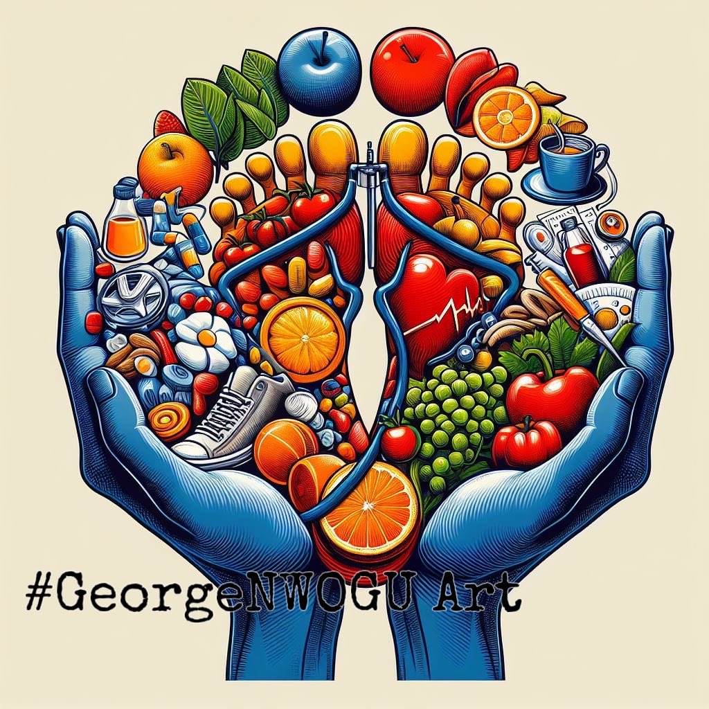At the end of the day, personal HSSE comes before family and friends' HSSE. After that, work and business come into play. Make time to eat a balanced diet, sleep and exercise well. This comes before family, work, and business. #HealthFirst #BalancedLife #GeorgeNwogu Art