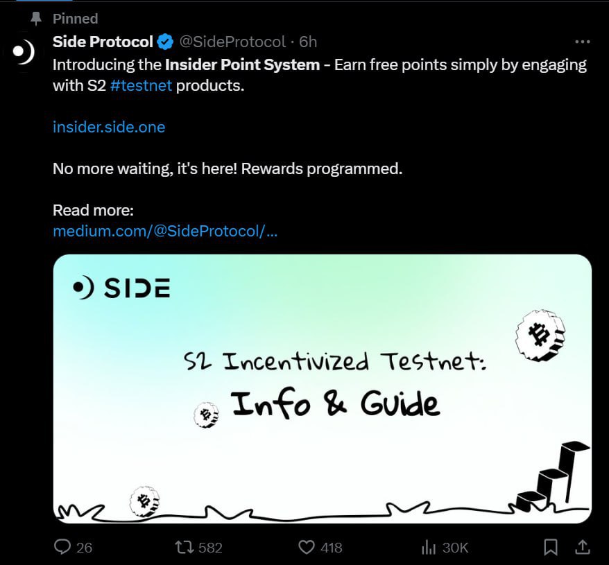 First to work on the New Campaign from SIDE!

@SideProtocol is a network to solve the bitcoin fragmentation problem, let me remind you that they have $1.5M investment in pre-seed + will be tokensale for $10M, there is money.

6 hours ago they announced a campaign with stated…