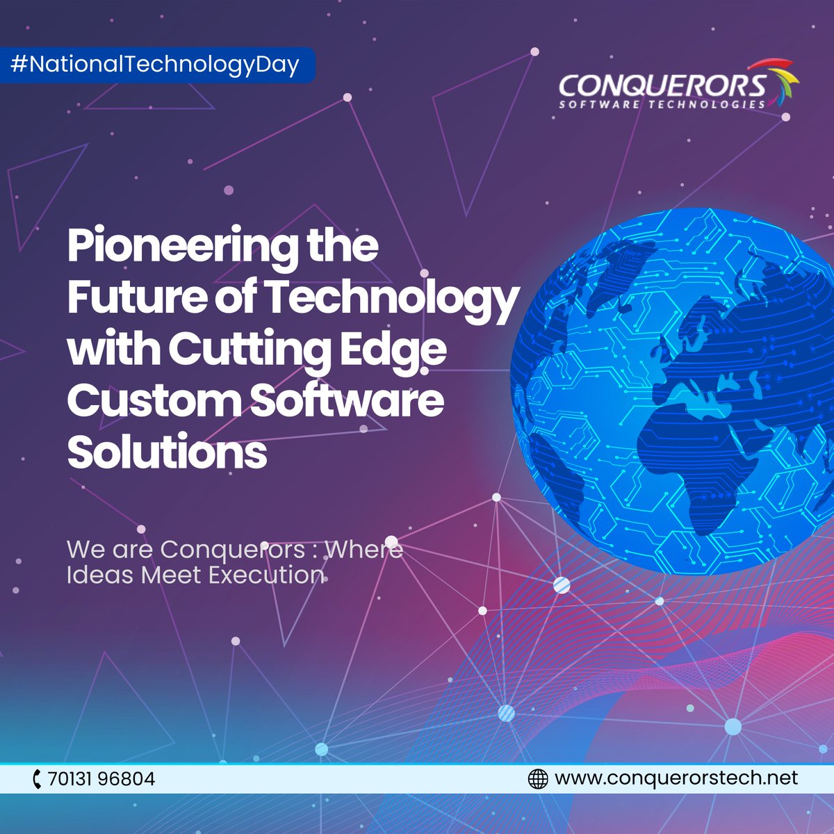 Happy National Technology Day from Conquerors Software Technologies! Today, we celebrate the power of innovation and the endless possibilities that technology brings to our lives.

#NationalTechnologyDay #ConquerorsSoftwareTechnologies #CustomSoftwareDevelopment #beyondconquerors