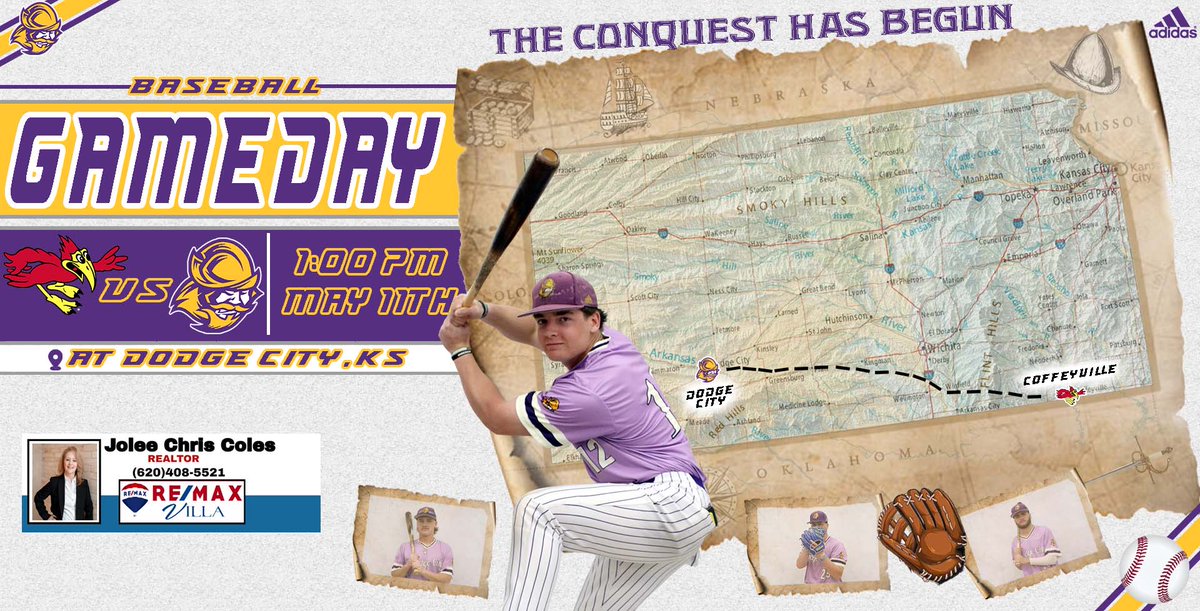 ⚾️Gameday | #GoConqs @GoConqsBB set for decisive Game 3 in 1st round playoff series as they look to survive & advance 🆚Coffeyville 🕒1:00pm 📍Dodge City, KS 💻Watch: goconqs.com/sports/2018/8/… Sponsor: Jolee Chris Coles | Real Estate Agent - REMAX Villa #BurnTheBoats #WeConquer