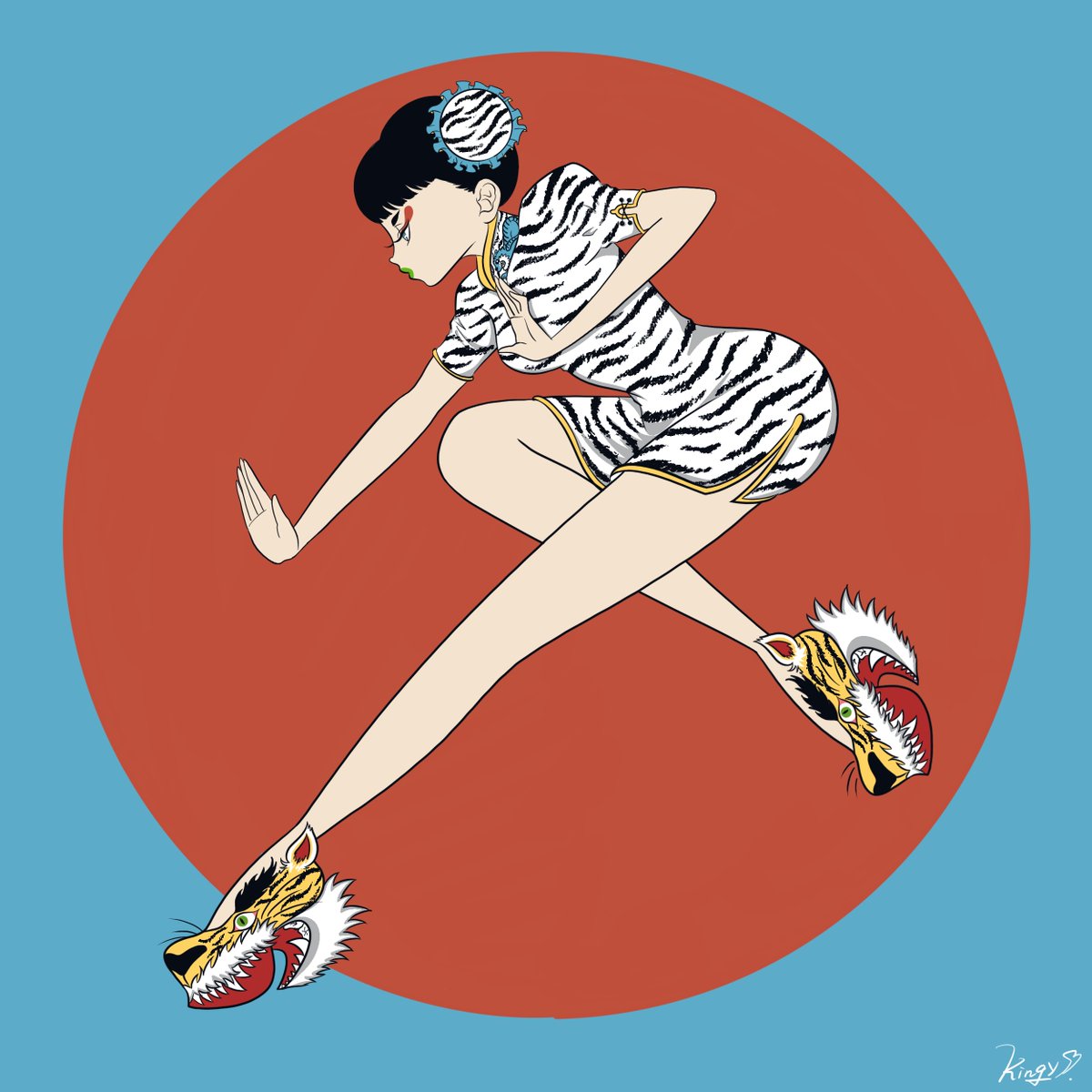 「虎靴チャイナガール🐯✴︎👠」

昨日のうさぎメイドちゃんに引き続き、個性的なお靴シリーズです🐯✨

#イラスト #illustration 
#初夏の創作クラスタフォロー祭り