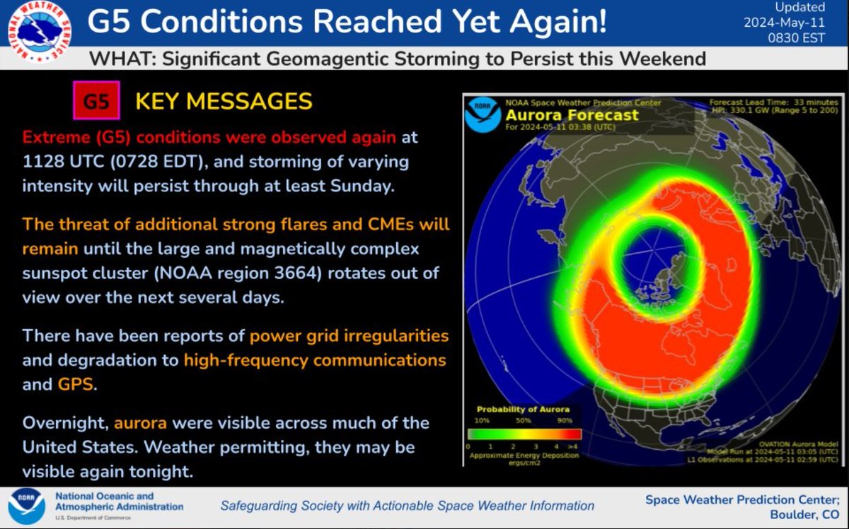 I did hear a faint sizzle - it felt like a cosmic video game with glowing tendrils of color shifting and morphing before your eyes. Crazy-cool. It's still G5 in strength. The Space Weather Prediction center reports 'grid irregularities' and it may be visible again tonight.…