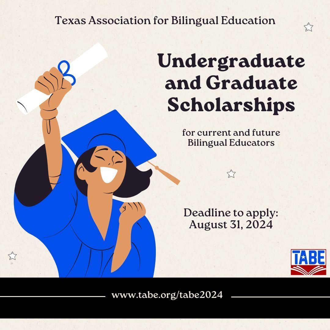 TA4BE's tweet image. Are you a future #bilingual teacher completing your #undergrad studies or a #bilingual educator completing your #graduate school? #TABE has a scholarship for you! ¡Queremos apoyar tus esfuerzos! Apply today! Undergraduate: tinyurl.com/2024UNDER Graduate: tinyurl.com/2024TABEGRAD