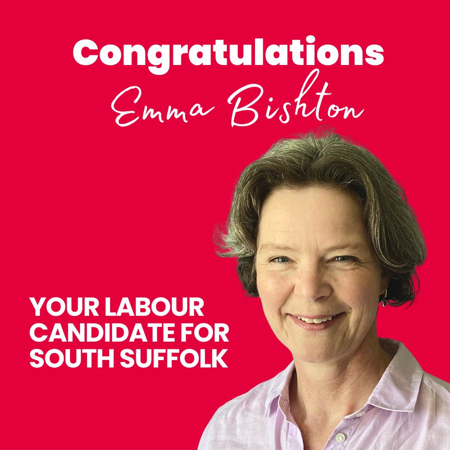 Congratulations, Emma Bishton, Labour's Parliamentary candidate for South Suffolk!

@uklabour @labtowin @labourlist
#labourparty #joinlabour #labourasianssociety #las #Labouruk #joinlas #pm #keirstarmer #labourleader #uk #greatbritain #unitedgindom #londonlabour