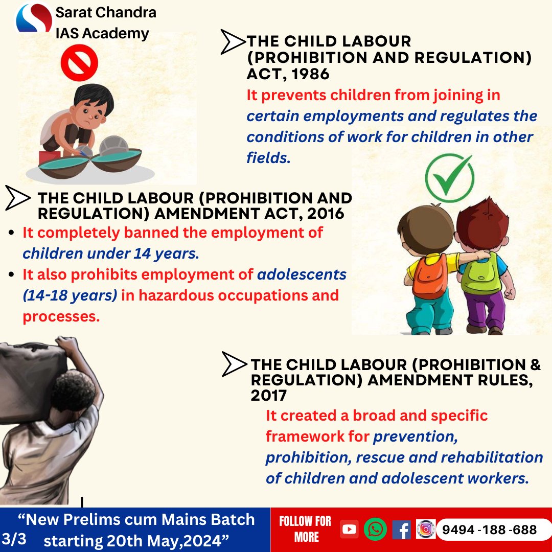 LAW OF THE DAY - CHILD LABOUR IN INDIA
 #ias #ips #upsc #upscmains #upscpreparation #upscprelims #ifs #irs #upscmotivation #andhrapradesh #upscaspirants #mains #andhrapradesh #vijayawada #tspsc #appsc #exam #childlabour #child #labour #law #righttoeducation #prohibition