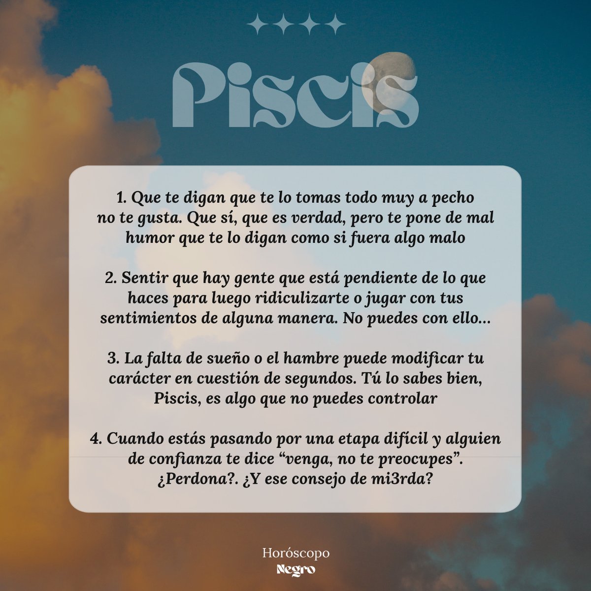piscis_hn's tweet photo. Lista de cosas que te producen muy mal humor, Piscis 🔮 https://t.co/iMjqX0cWYj