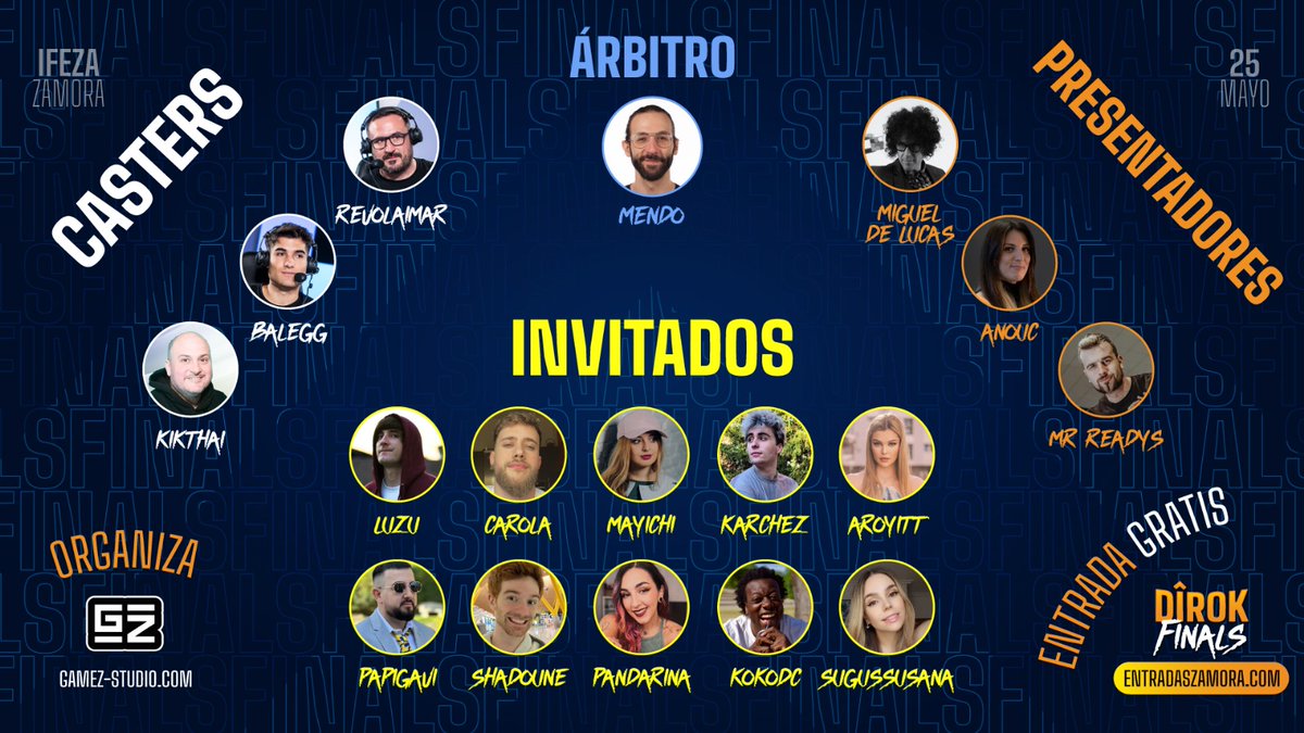 ♥Me hace mucha ilusion anunciaros que este proximo dia 25 de mayo estare junto a @Real_BaleGame comentando las #DirokFinals de @_gamezstudio 🔥El cartel de invitados es TOP 🎟️Entrada gratuita (aforo limitado) 📺entradaszamora.com