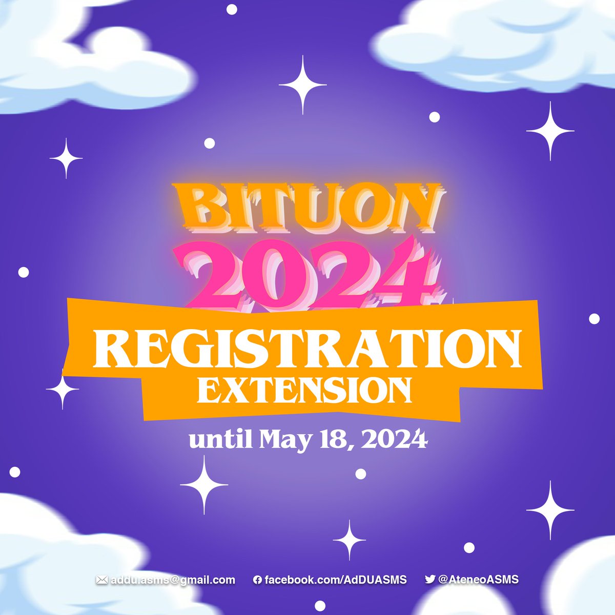 AteneoASMS's tweet photo. 𝐁𝐈𝐓𝐔𝐎𝐍 | 𝐄𝐗𝐓𝐄𝐍𝐒𝐈𝐎𝐍 𝐎𝐅 𝐏𝐀𝐘𝐌𝐄𝐍𝐓 

🌟 Exciting news! We're extending the payment deadline until 𝐌𝐚𝐲 𝟏𝟓, 𝟐𝟎𝟐𝟒. Don't miss your chance to be part of this stellar evening. 🌌🕺💃 https://t.co/PbXF7GJoQP