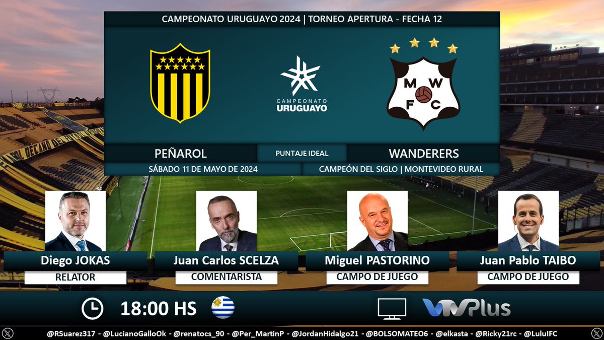 ⚽ #Apertura2024 🇺🇾 | #Peñarol vs. #Wanderers 🎙 Relator: @JokasDiego 🎙 Comentarista: @jcscelza 🎙 Campo de juego: Miguel Pastorino y @jptaibo27 📺 @VTVuruguay 🇺🇾 🤳 #CampeonatoUruguayo - #AUF - #Tenfield Dale RT 🔃