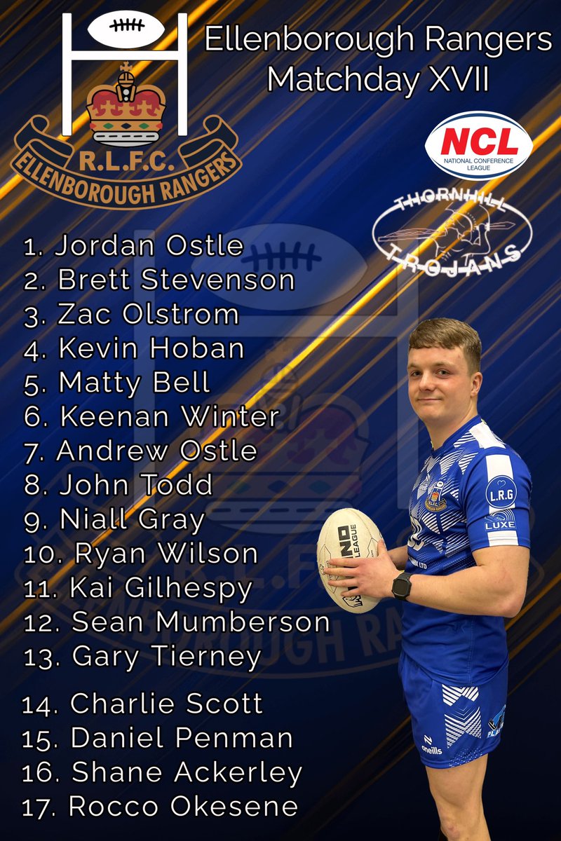 Here is Todays 17 to take on @thornhillarlfc in @OfficialNCL Division Two! Good Luck Lads 👏 🔵⚪️🔵