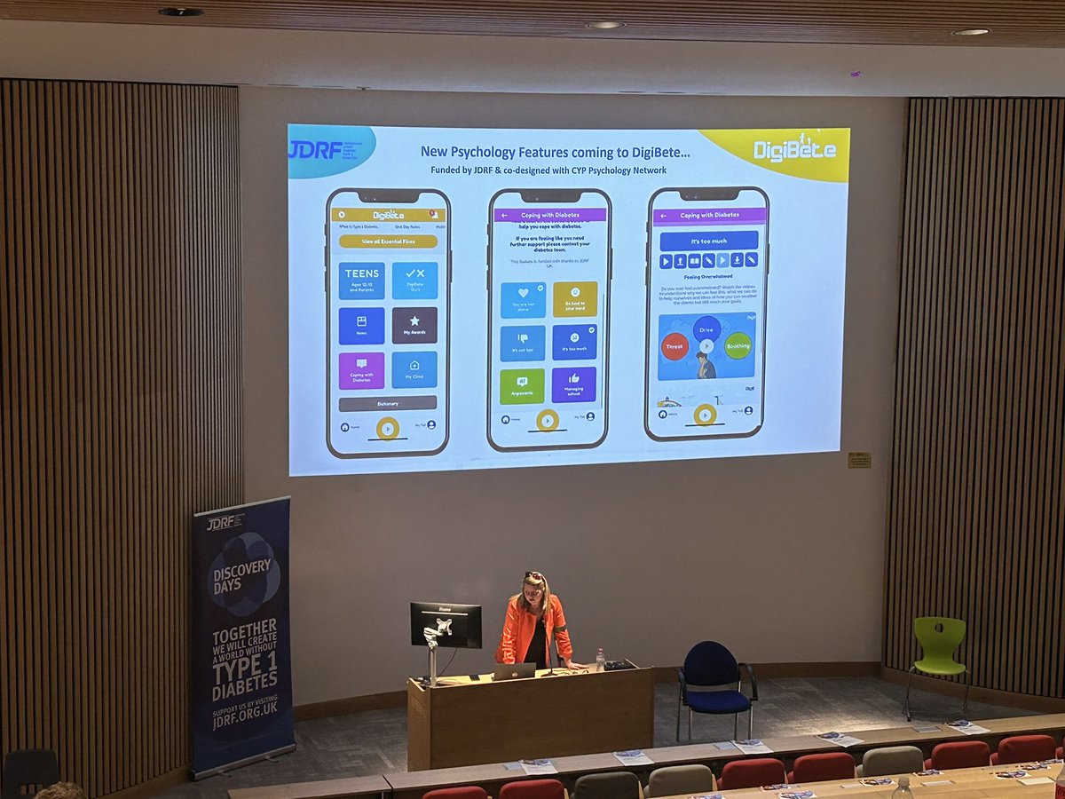 Great to hear from @DigiBeteUK about the new psychology features funded by @JDRFUK #T1D #DiscoveryDay @MaddieJulian shares the incredible progress, impact and role that DigiBete plays in managing #type1diabetes Proud to partner with them! #GBDoc