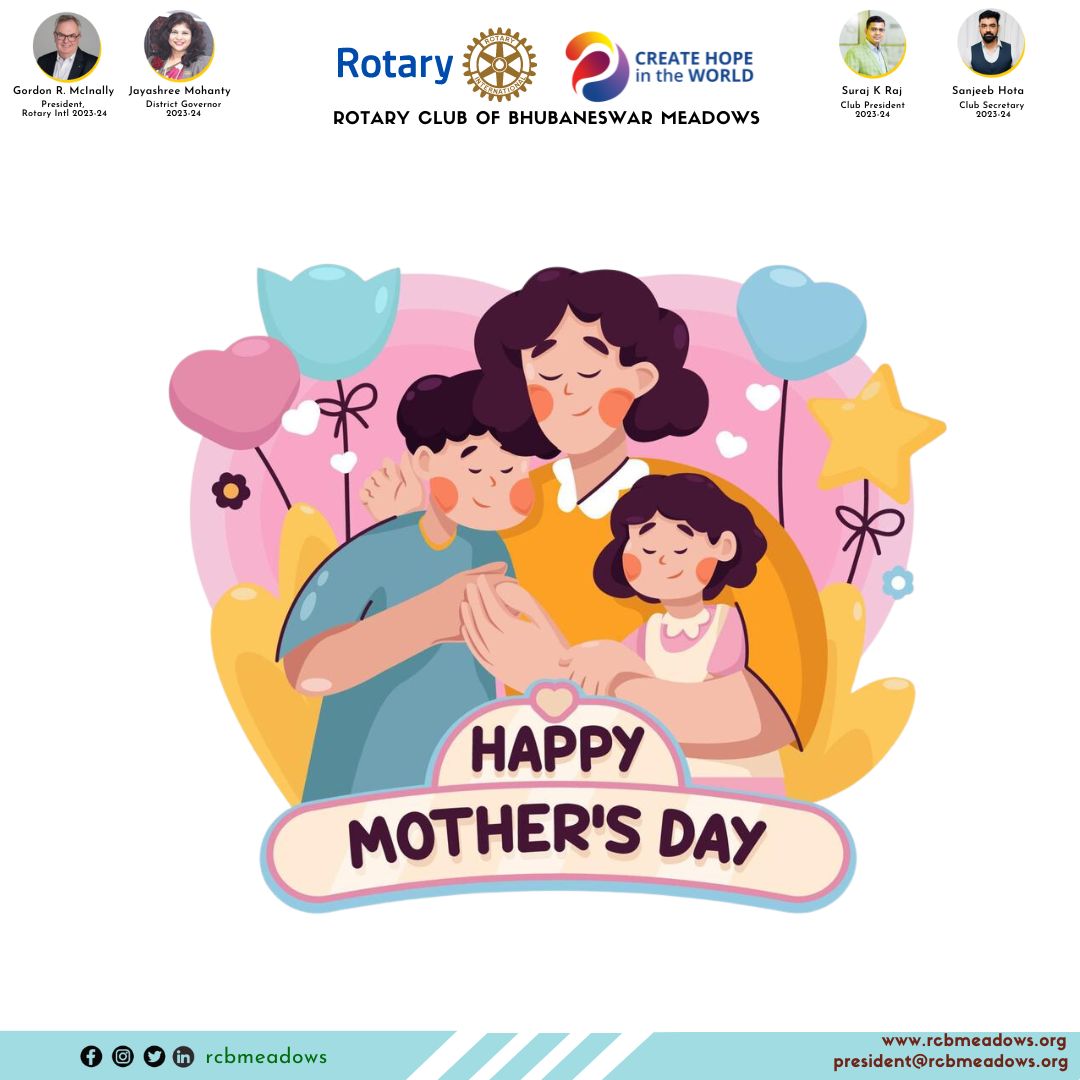 Here's to the heartbeat of our homes - mothers! 💐 Today and every day, we celebrate your boundless love, resilience, and nurturing spirit. Happy Mother's Day from the Rotary Club of Bhubaneswar Meadows Family! 🌷❤️ #MothersDay #Rcbmeadows #FamilyLove