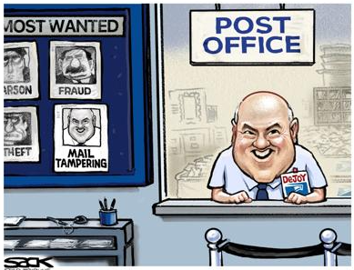 Louis DeJoy sabotaged USPS to help Trump win the election by delaying the delivery of mail in ballots.

Now he's further slowed down delivery by sending mail to out of state distribution centers first.

Why is he still Postmaster General?
#ProudBlue #VoteBlueToSaveDemocracy