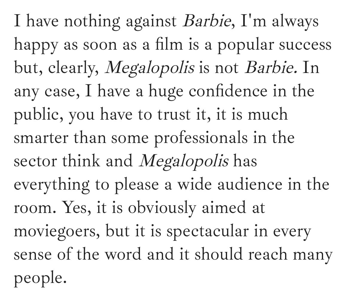 jean labadie, president of le pacte, discussing the sad truth about US studios & hyping up megalopolis