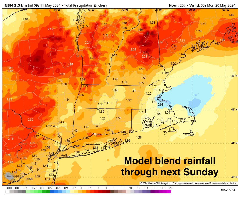 We start the workweek on a milder note with fair weather…but more unsettled returns midweek. Wednesday looks like the wettest day of the week at the moment with widespread periods of rain all day across SNE. It may linger into early Thursday…followed by brief improvement…