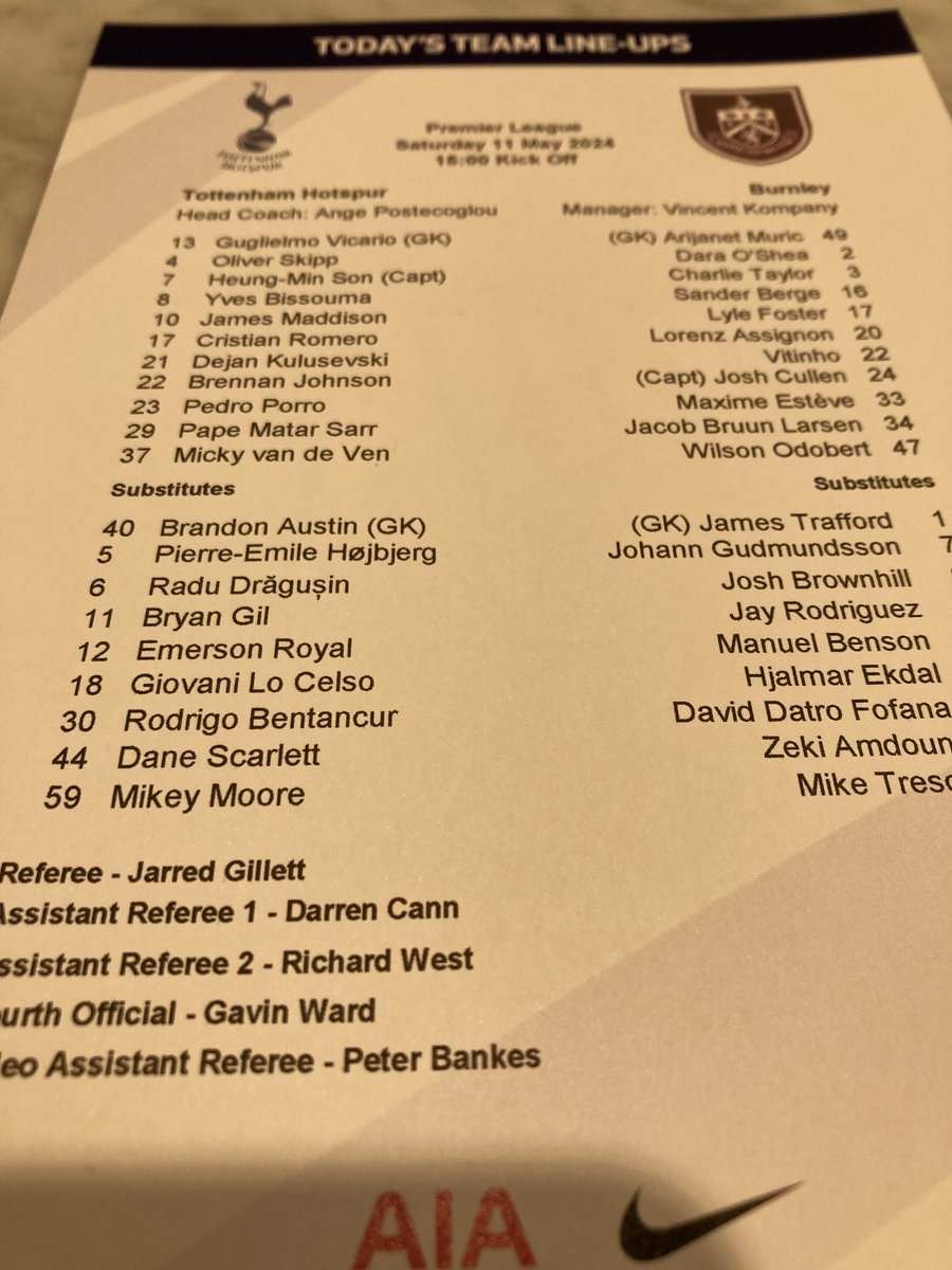 Teams from Spurs ⚽️⚽️⚽️ Richarlison out with the calf injury ruling him out of Copa America Maddison returns, Skipp at left back Burnley must win More@mailsport