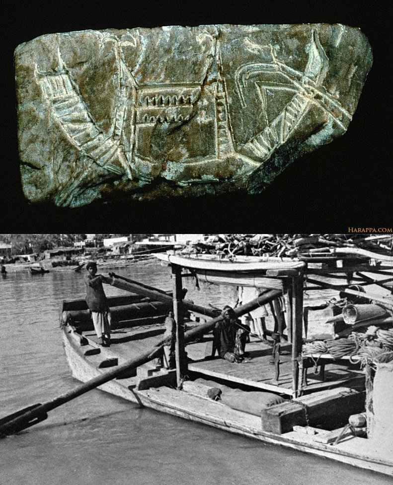 If it works... Top: Unfired boat seal, Mohenjo-daro, Indus valley civilisation, from harappa.com/blog/indus-boa… Bottom: Boat on the Indus river. From: Boats and Boatmen of Pakistan, 1971, p. 160. by Basil Greenhill