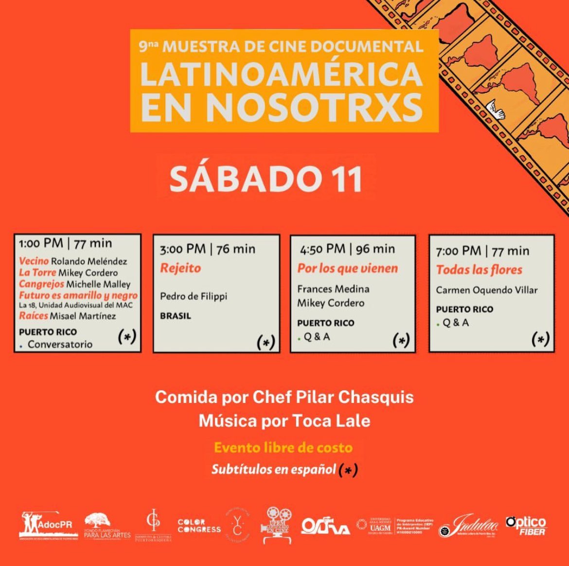 AdocPR's tweet photo. ¡HOY cerramos la 9na Muestra con otra gran cartelera! Acompáñanos desde las 10am, con un pitch del #AdocPRLab, seguido de las proyecciones y conversatorio. Comida por Chef Pilar Chasquis y música de cierre por Toca Lale. ¡Ven! #AdocPR #LaMuestra https://t.co/rfGMFejym5