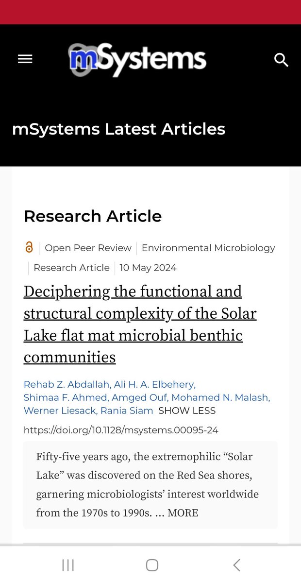 I am extremely happy to share our latest article on the famous' Solar Lake'benthic community and how they respond to summer water recession in @mSystemsJ. The research was funded by @BritishEcolSoc. It is always a pleasure to work with an extremely supportive mentor @RaniaSiam1