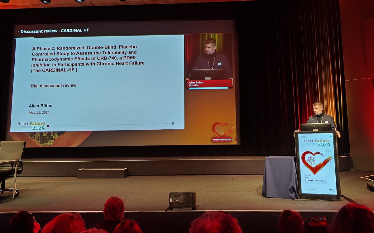 Next the discussion with Allan Bohm.

Does PDE9 actually have an effect? While only 60 patients CARDINAL-HF is the first step to answer this question.

It appears that a consistent signal that this treatment may help in #heartfailure 

🟢For more research

#HeartFailure2024