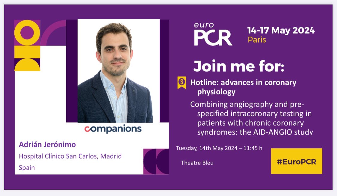 Honored to invite you to the presentation of the results of the AID-ANGIO Study at EuroPCR 2024 @JEscaned @NievesGonzalo1 @CardioRed1 @fundacion_fic @PCRonline
