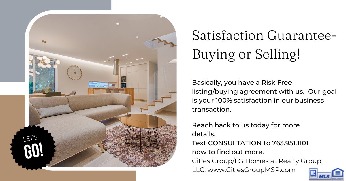 Customer Service Guarantee!
We just eliminated a stress point for you.
Cities Group at Realty Group, CitiesGroupMSP.com
#citiesgroup #lghomes #sellmyhome #buyingahome #realtor #satisfaction